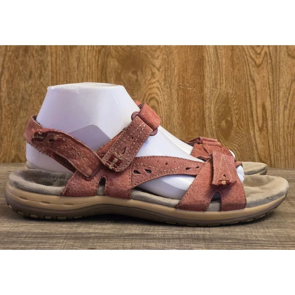 Earth Origins Sophie Strappy Sandals Womens Size 9.5 Wide Pink Hook & Loop